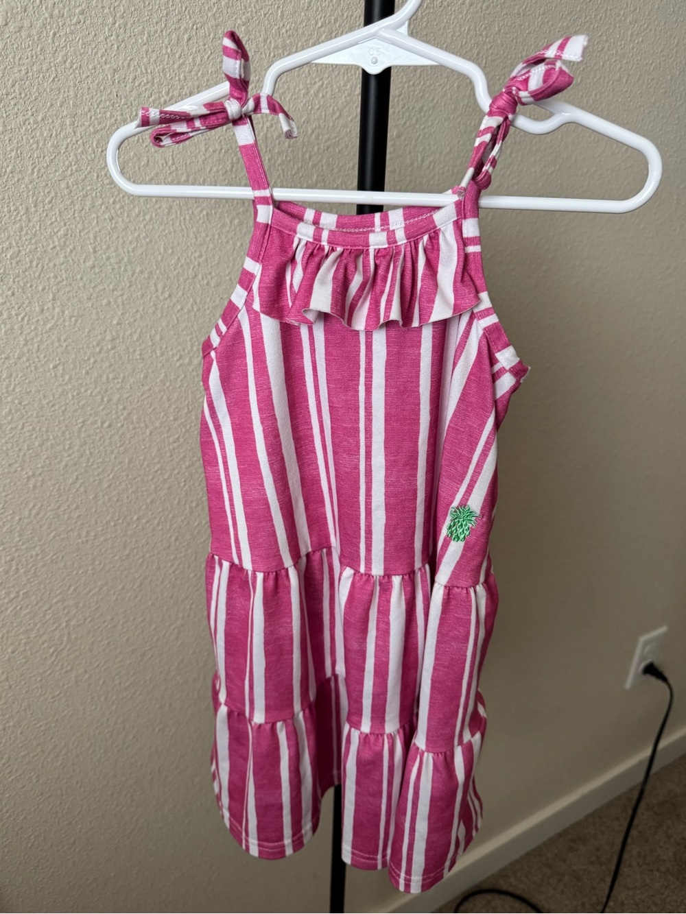 Tommy Bahama Pink & White Striped Tiered Sundress with Tie Straps